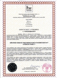 DBH s.r.o. Certifikát Montované domy na bázi dřeva 